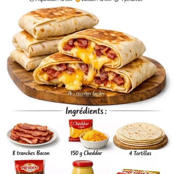 Smoked Bacon and Cheddar Croque-Wrap with Sweet Mustard served on a plate