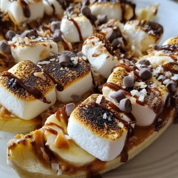 S'mores Banana Boats with melted chocolate and marshmallows