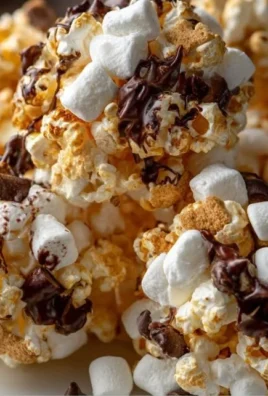 Delicious S'mores popcorn balls with chocolate, marshmallow, and graham cracker pieces