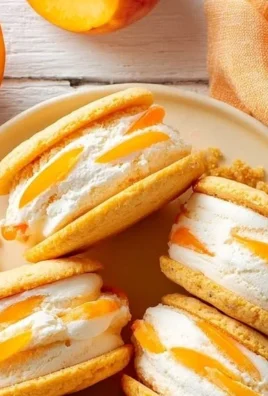Soft peach ice cream sandwiches with fresh peaches and cookies