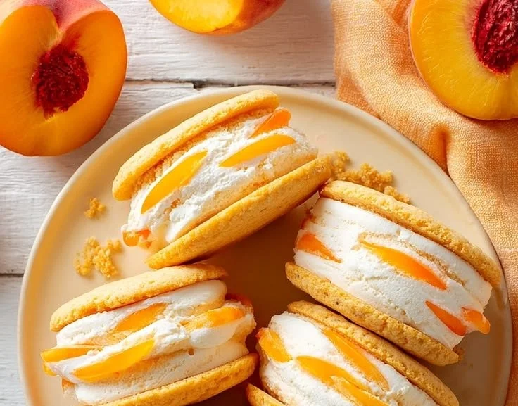 Soft Peach Ice Cream Sandwiches