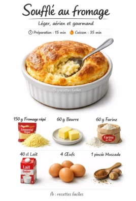 Soufflé au fromage doré et moelleux, prêt à être servi en entrée.