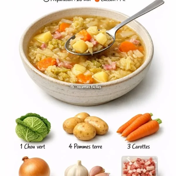 Bol de soupe aux choux avec des légumes frais et des épices.