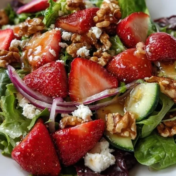 Spring Strawberry Walnut Crunch Salad with fresh strawberries and walnuts
