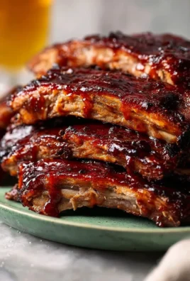 Sticky oven baked BBQ spare ribs with a glaze of sweet barbecue sauce