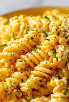 Delicious summer corn pasta dish garnished with fresh herbs and vegetables.