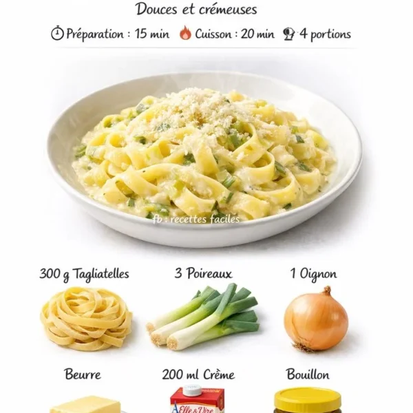 Tagliatelles à la crème de poireaux, un plat savoureux et crémeux