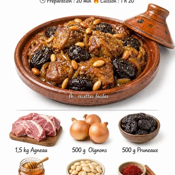 Tajine d’agneau aux pruneaux, un plat traditionnel riche en saveurs
