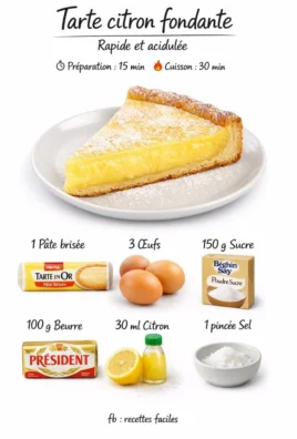 Tarte au citron fondante et express, un dessert délicieux et rapide à préparer.