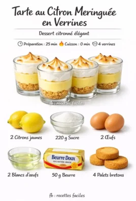 Tarte au citron meringuée moderne avec une légère meringue dorée sur le dessus.