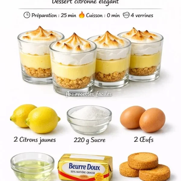 Tarte au citron meringuée moderne avec une légère meringue dorée sur le dessus.