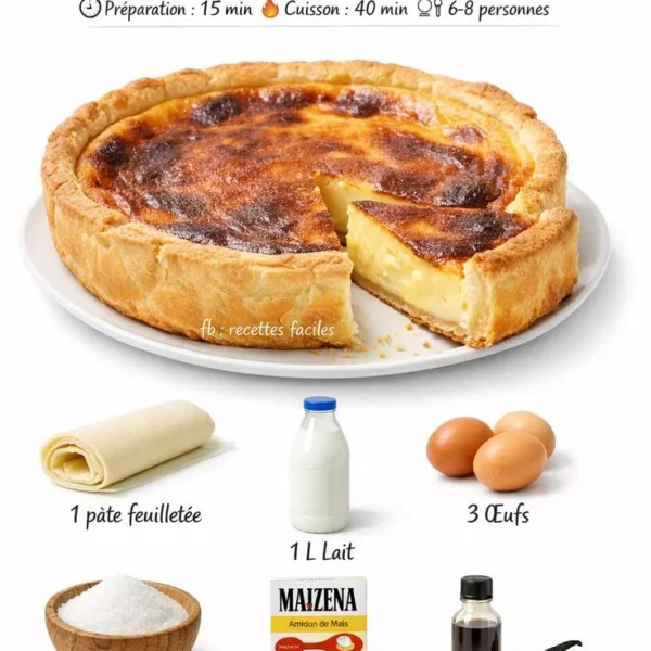 Tarte au flan de ma grand-mère, un dessert crémeux traditionnel bien doré.
