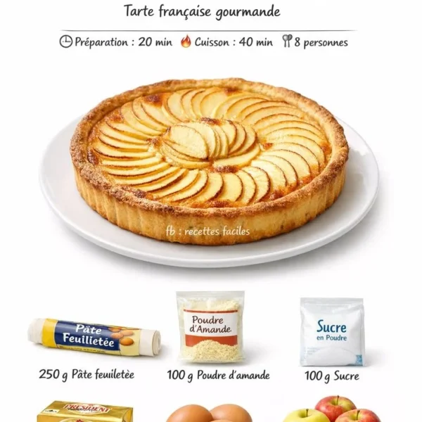 Tarte aux pommes à la crème d’amande, dessert français savoureux et traditionnel