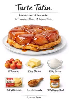 Tarte Tatin aux pommes caramélisées et pâte feuilletée, dessert français classique.