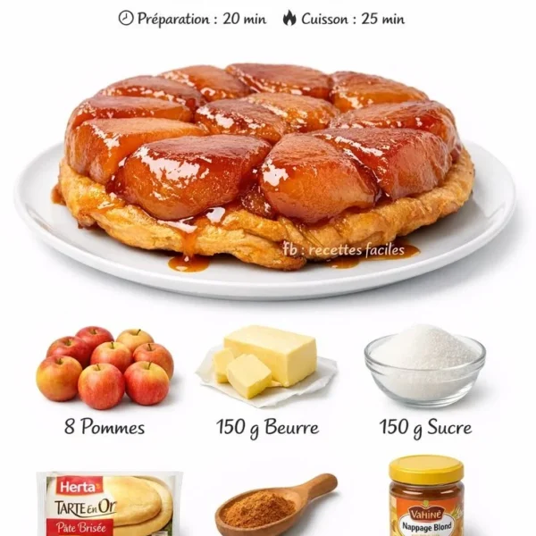 Tarte Tatin aux pommes caramélisées et pâte feuilletée, dessert français classique.