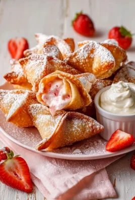 Delicious strawberry cheesecake wontons served on a plate