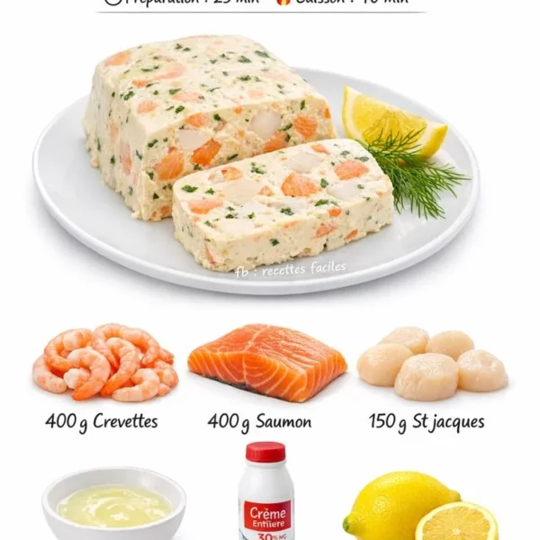 Terrine aux Fruits de Mer, un plat savoureux à base de fruits de mer frais.