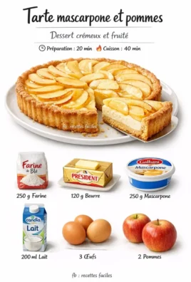 Delicious Mascarpone Apple Tart with creamy filling and sliced apples