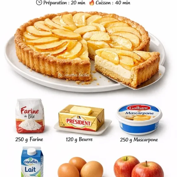 Delicious Mascarpone Apple Tart with creamy filling and sliced apples