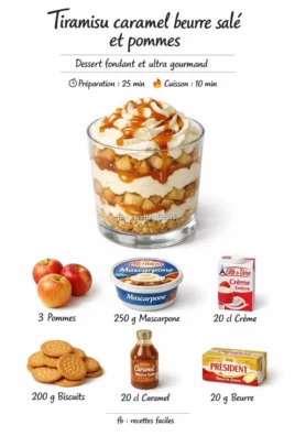 Tiramisu au caramel beurre salé et pommes poêlées, dessert élégant et gourmand