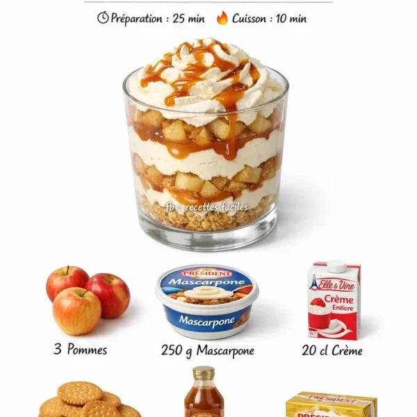 Tiramisu au caramel beurre salé et pommes poêlées, dessert élégant et gourmand
