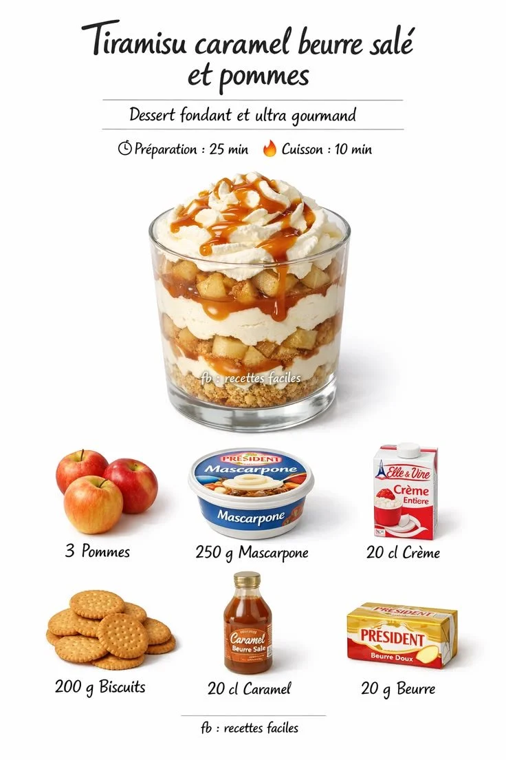 Tiramisu caramel beurre salé et pommes poêlées
