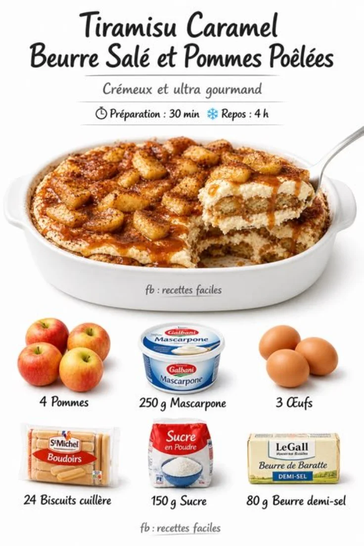 Tiramisu with Salted Butter Caramel and Sautéed Apples