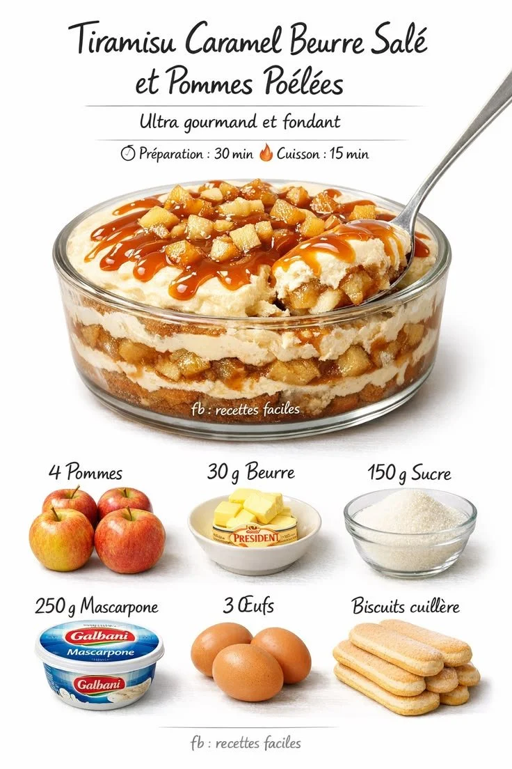 Tiramisu with Salted Caramel and Sautéed Apples