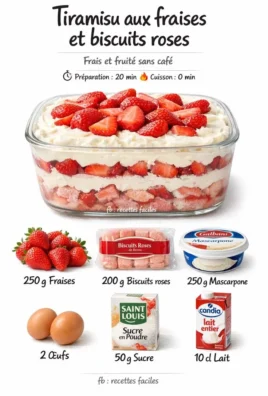 Tiramisu aux fraises et biscuits roses de Reims