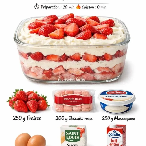 Tiramisu aux fraises et biscuits roses de Reims