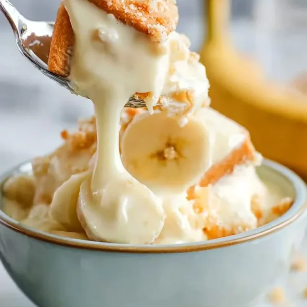 Delicious traditional banana pudding dessert in a glass bowl