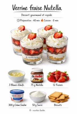 Verrine fraise Nutella avec des couches de fraises et de crème au Nutella