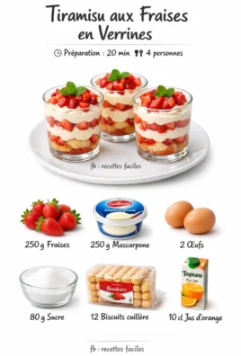 Verrines de mascarpone et fraises garnies, un dessert élégant et savoureux