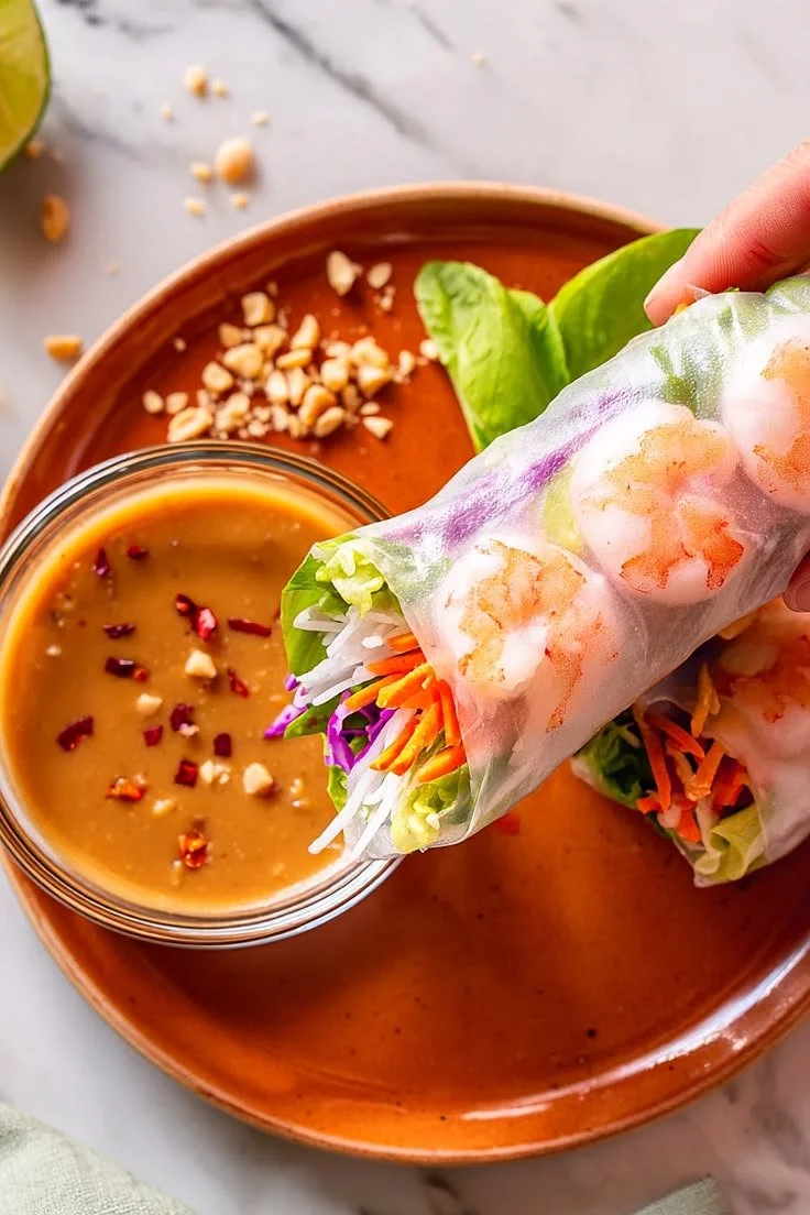 Vietnamese Shrimp Salad Rolls with Peanut Sauce