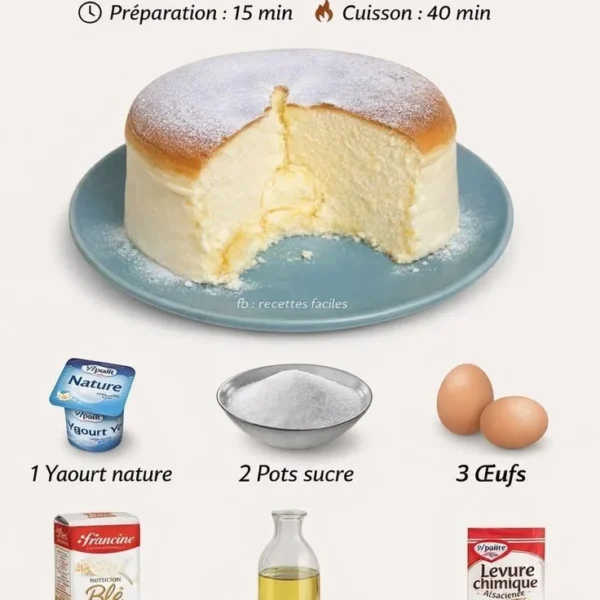 Delicious Yogurt Cloud Cake topped with fresh berries and a dollop of cream