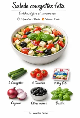 Zucchini salad with feta cheese and fresh vegetables in a bowl